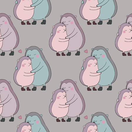 Pattern with a couple of cute cartoon hedgehogs.のイラスト素材