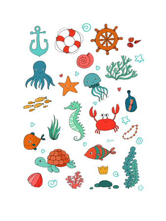 Big set of marine. Sea theme.のイラスト素材