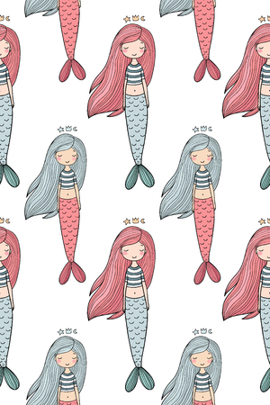 Pattern with cute little mermaid. Siren. Sea theme.のイラスト素材