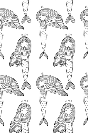 Pattern with cute little mermaid. Siren. Sea theme.のイラスト素材