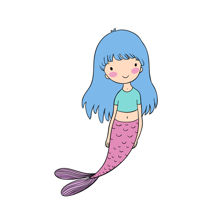 Beautiful little mermaid. Siren. Sea theme. isolated objects on white background. Vector illustration.の写真素材