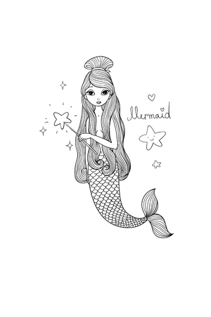 Cute cartoon little mermaid. Siren. Sea theme.のイラスト素材