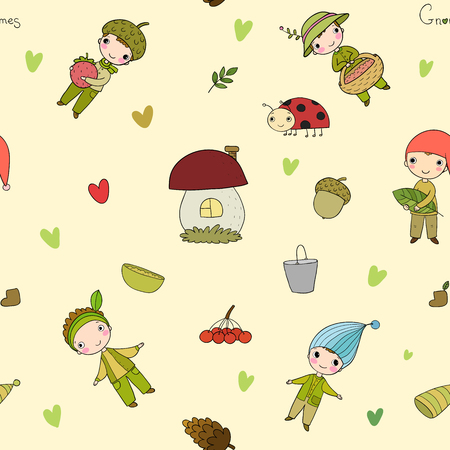 Pattern with cute cartoon gnomes. Vectorのイラスト素材