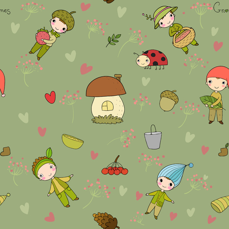 Pattern with cute cartoon gnomes. Vectorのイラスト素材