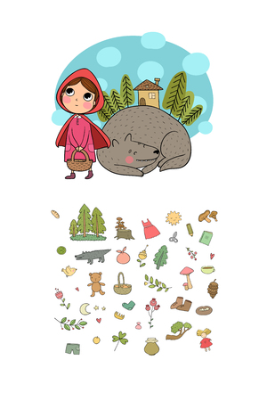 Set with Little Red Riding Hood fairy tale. Vectorのイラスト素材