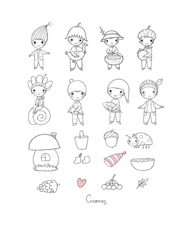 cute cartoon gnomes. Vector illustrationのイラスト素材