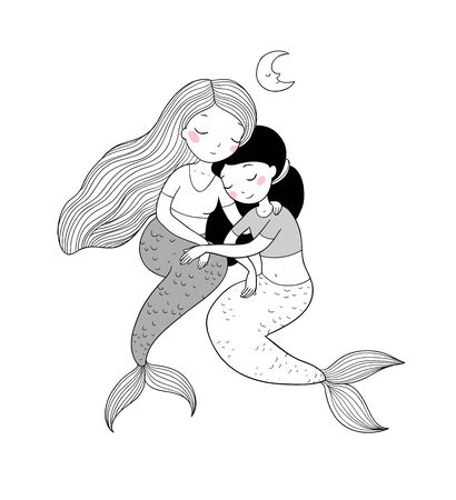 two cute cartoon princess mermaids. Siren. Marine theme. - Vectorのイラスト素材