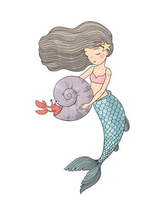 Cute cartoon little mermaid. Siren. Sea theme.の写真素材