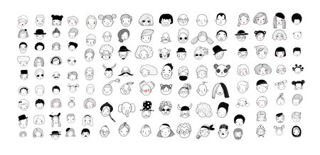Cute cartoon faces. different nationalities. Avatars of people