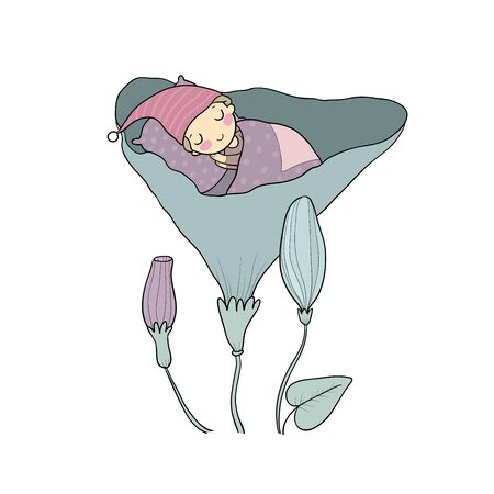 Cute cartoon sleeping gnomes. Forest elves. Vector illustrationのイラスト素材