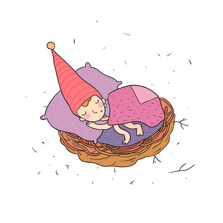 Cute cartoon gnomes. New Year s set. Christmas elves. Vector illustration.のイラスト素材