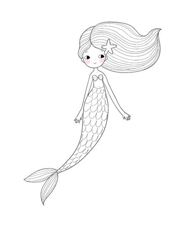 Cute cartoon little mermaid. Siren. Sea theme.のイラスト素材