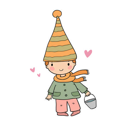ute little gnome. Funny elf in winter clothes. Fairytale character. cartoon baby. Vector illustrationのイラスト素材