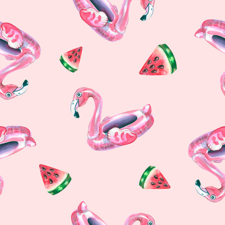 Watercolor illustration of a pattern on the theme of a beach bar.