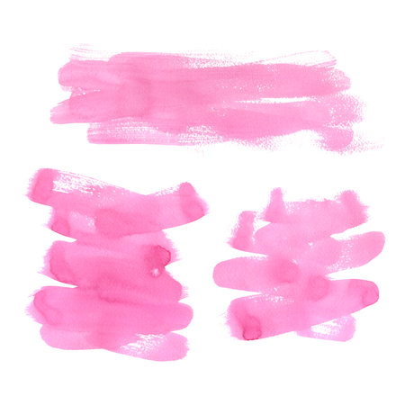 Brush strokes, spots are different in shape, pink in color. Watercolor illustration. Isolated objects on a white background from a large VALENTINEs DAY set. For decoration and background design.の写真素材