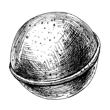 Bath bomb is round. EPS hand drawn black and white vector graphic illustration. Isolated object on a white background.のイラスト素材
