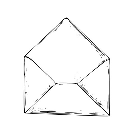 Craft, old, open envelope for letters and mail. Line art is a simple hand-drawn illustration in black and white ink. Isolated vector EPS object.のイラスト素材