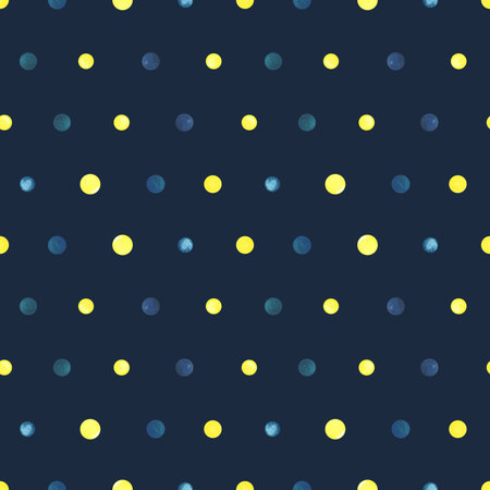 Bright turquoise, blue and yellow dots. Watercolor illustration hand drawn in a childrens simple...