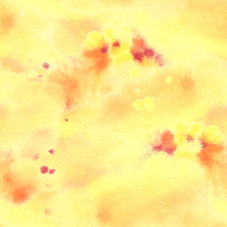 Watercolor paint spots and splashes, chaotic, beautiful, dynamic yellow, orange and burgundy colors, in autumn colors. Watercolor illustration, hand-drawn. Seamless patternの写真素材