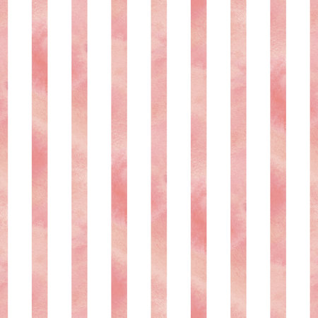 Pink stripes with paint texture and washes. Hand drawn watercolor illustration. Seamless pattern, repeating striped ornament, simple, background, abstract, delicate and light.の写真素材