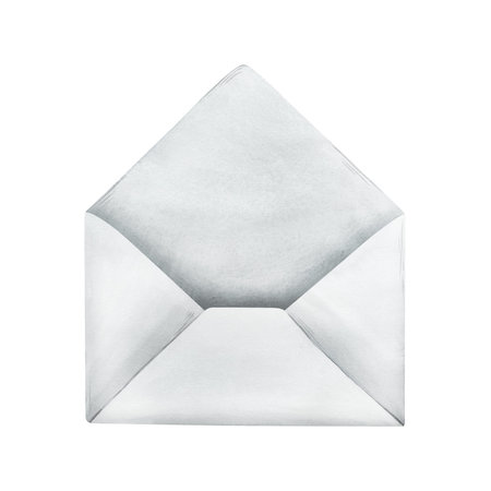 Hand-painted watercolor illustration of white envelope isolated on transparent background, elegant...