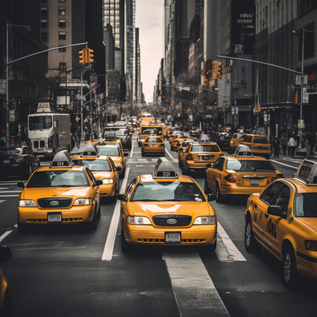 city taxi, traffic jam on the road from taxi cars in the metropolis, generative aiの素材