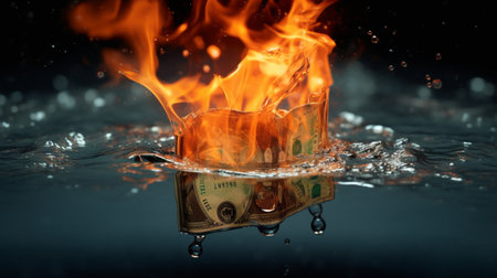 the dollar burns and sinks at the same time, generative aiの素材