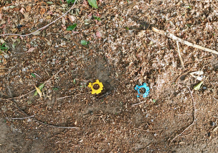 blue and yellow details from the designerの写真素材