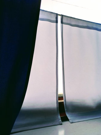 Curtains in the window, close-up, horizontal photo