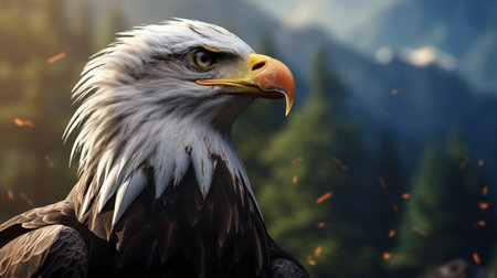 Bald Eagle on the background of the mountains. 3d renderingの素材