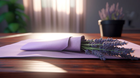 Lavender bouquet on the table in the room. 3d renderingの素材
