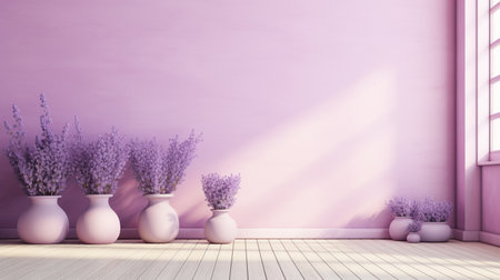interior with lavender in vase, 3d render illustrationの素材