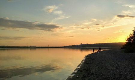 Sunset on the Volga River in Uzhgorod, Ukraineの写真素材