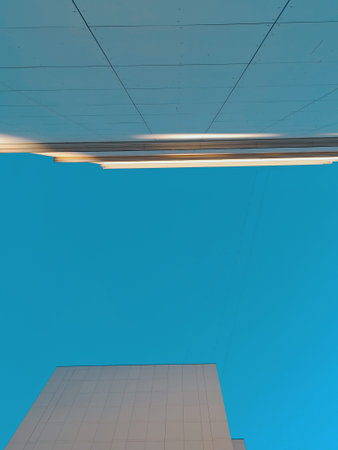 Looking up at modern architecture in downtown Houston, Texas, USA.の写真素材