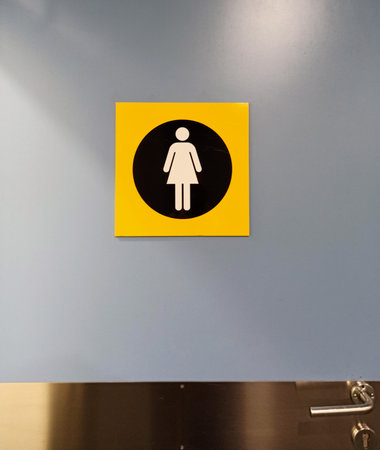Female toilet sign on the wall of the building, closeup of photo