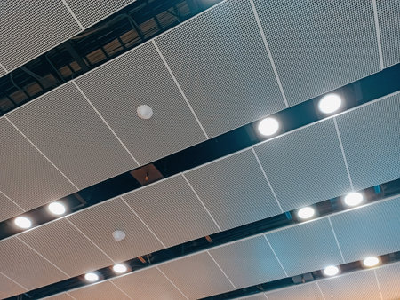 Ceiling of modern office building with LED lighting, stock photo