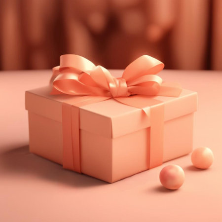gift box with bow and pearls on pink background, close upの素材