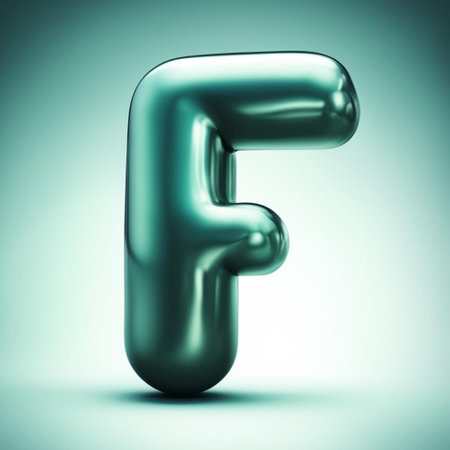 Letter F made of glossy green balloon isolated on white background, 3d renderの素材