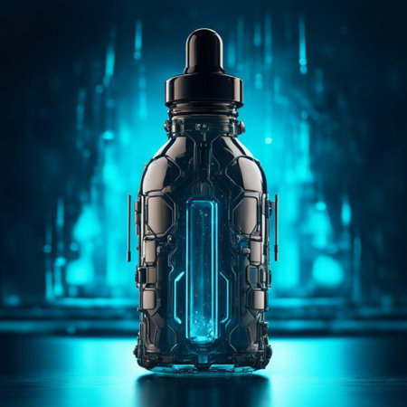 Neon bottle on a dark background. 3d rendering, 3d illustration.の素材