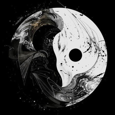 abstract black and white spiral on a black background, fractal