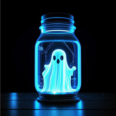 Halloween glass jar with ghost on black background. 3D rendering