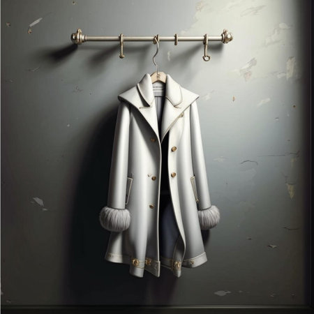 Wool coat hanging on a hanger in the room. 3d renderの写真素材