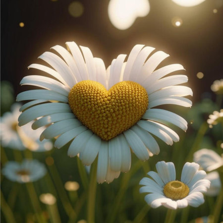 Beautiful daisies in the garden with a heart shape.の写真素材