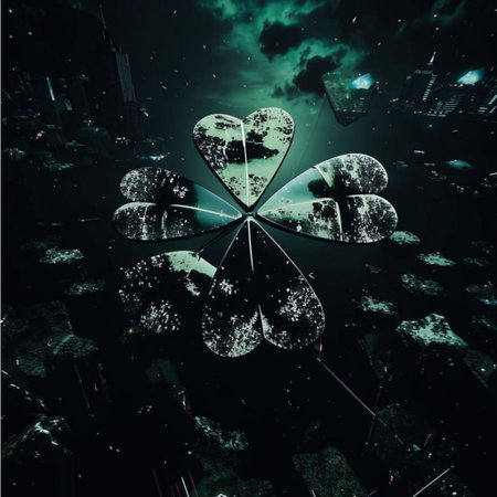 Abstract illustration of a heart made of leaves on a dark background.