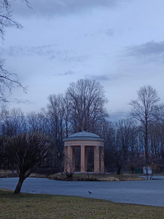 Pavilion in the park in the evening, Moscow, Russiaの写真素材