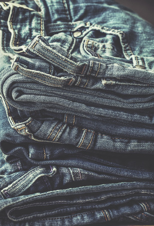 stack of jeans in vintage style. toningの写真素材