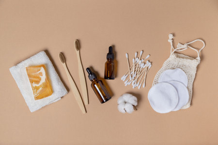 zero waste, eco-friendly lifestyle. bamboo toothbrushs, bamboo ear sticks, natural soap, reusable...