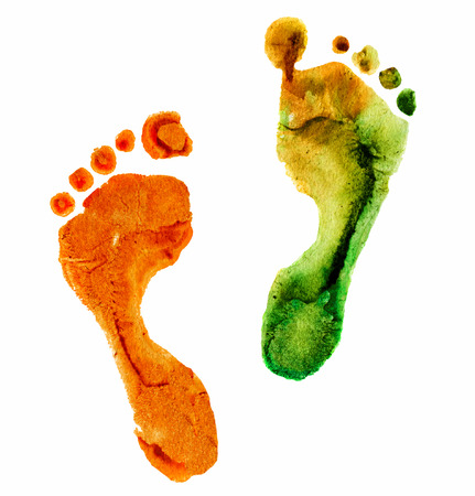 watercolor colorful footprint, on a white backgroundの写真素材