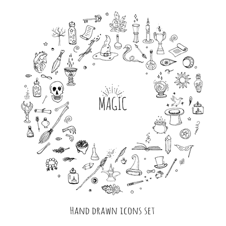 Hand drawn doodle Magic setのイラスト素材