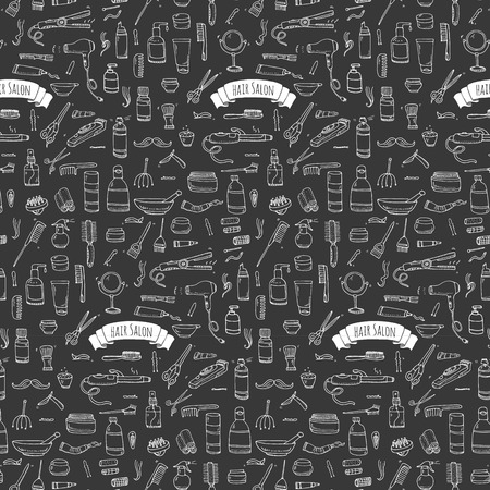 Seamless pattern hand drawn doodle Hair salon icons setのイラスト素材